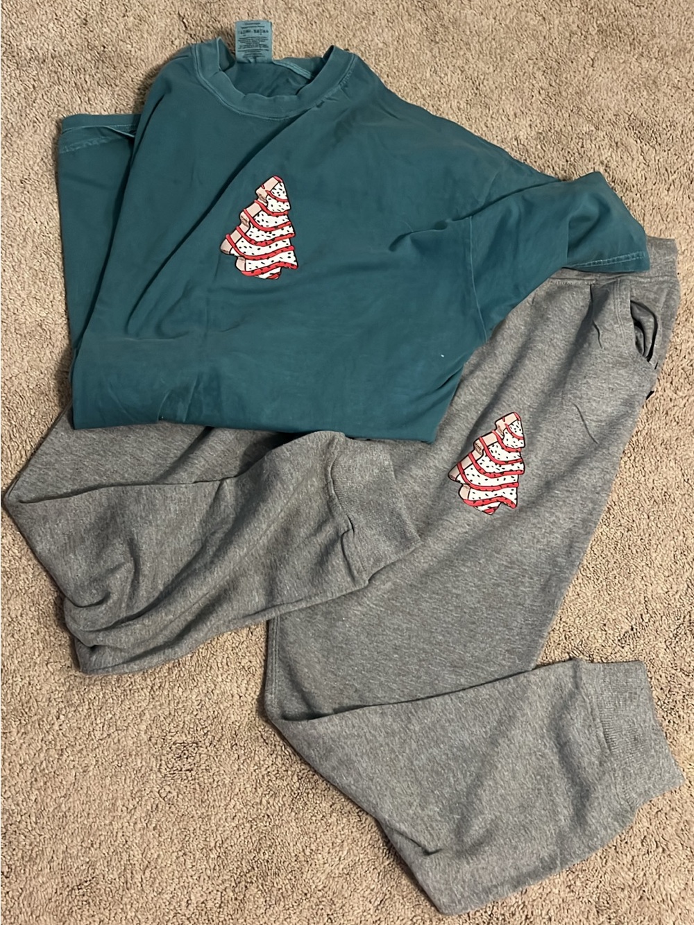 Women's Teal & Gray Sweatpants Set with Graphic Tree - Unbranded